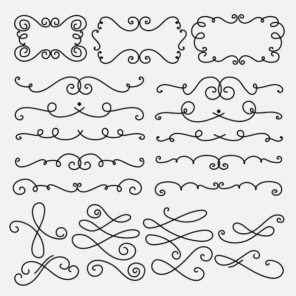 Collection Of Hand Drawn Decorative Calligraphic Elements.