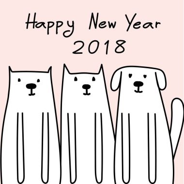 Mutlu yeni yıl 2018 kartı ile şirin köpek.