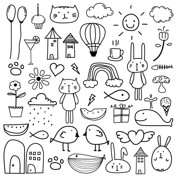 Elle çizilmiş Doodle güzel vektör Set çocuk için.