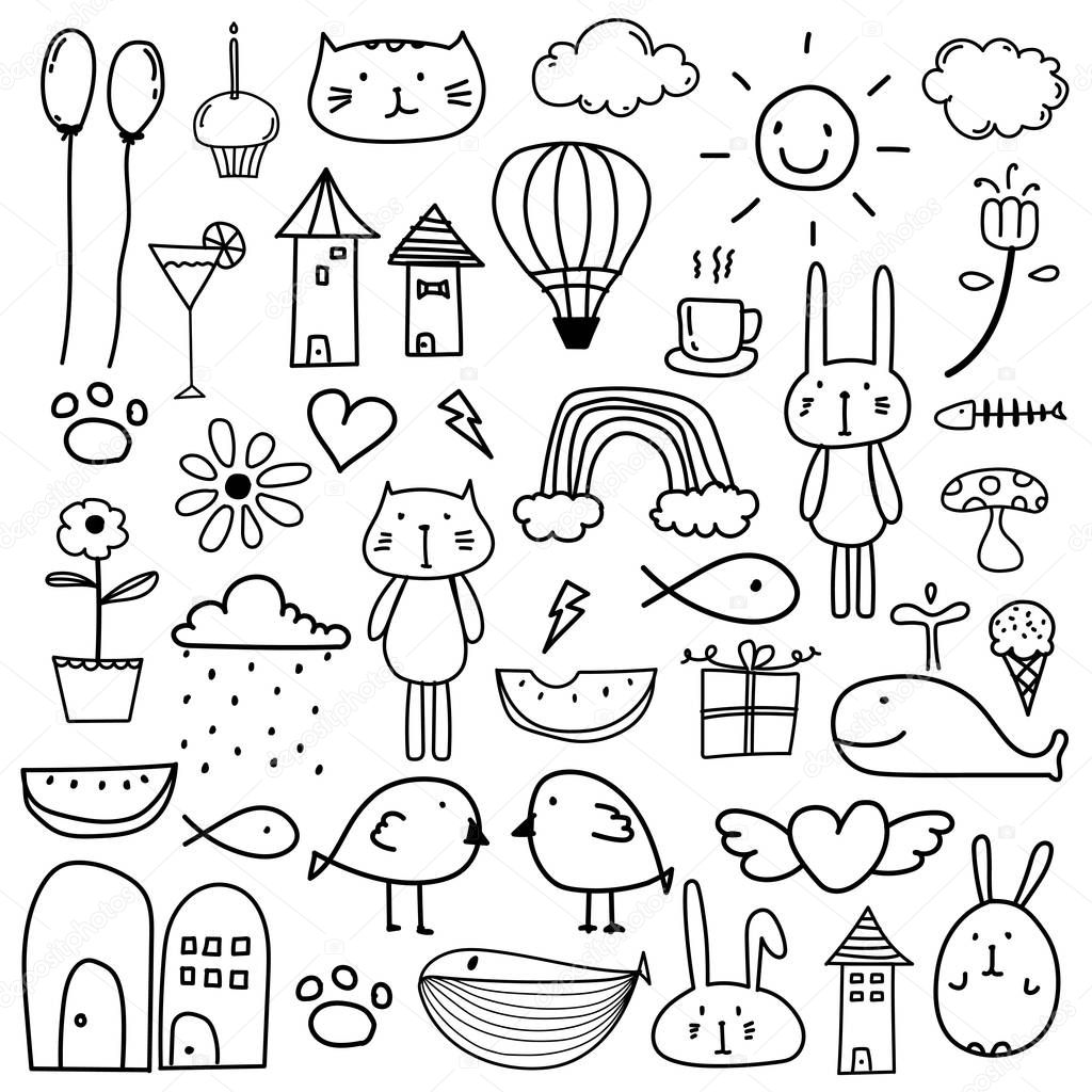 Hand Drawn Doodle Lovely Vector Set For Kid.