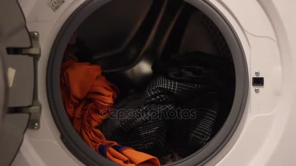 Removing Clean Clothes Washing Machine — Stock Video