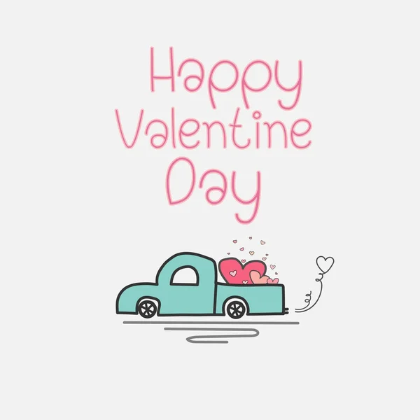 Valentinskort Med Hjertebil Kjærlighet Illustrasjon Håndtegnet Vektor – stockvektor