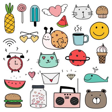 Elle çizilmiş Doodle güzel vektör Set çocuk için. Doodle komik küme. El yapımı vektör çizim.