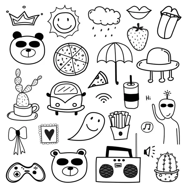 Conjunto Vetores Adorável Doodle Desenhado Mão Doodle Funny Set Ilustração —  Vetores de Stock