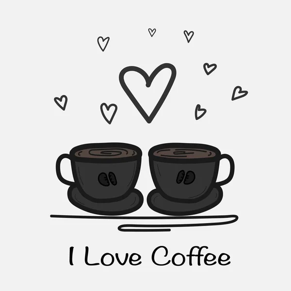 Love Coffee Hand Drawn Vector Ilustração Doodle Art —  Vetores de Stock