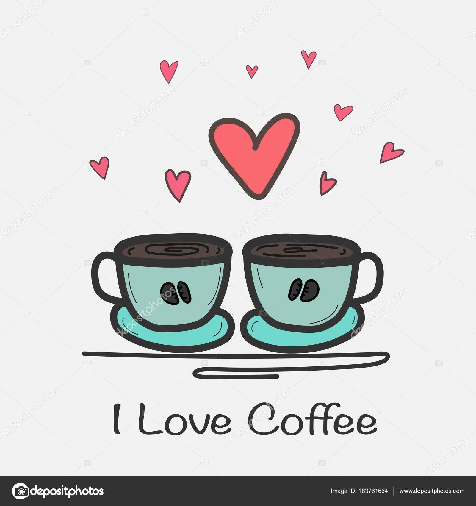 Cute Coffee Cup Love Heart Hand Drawn Illustration | Poster