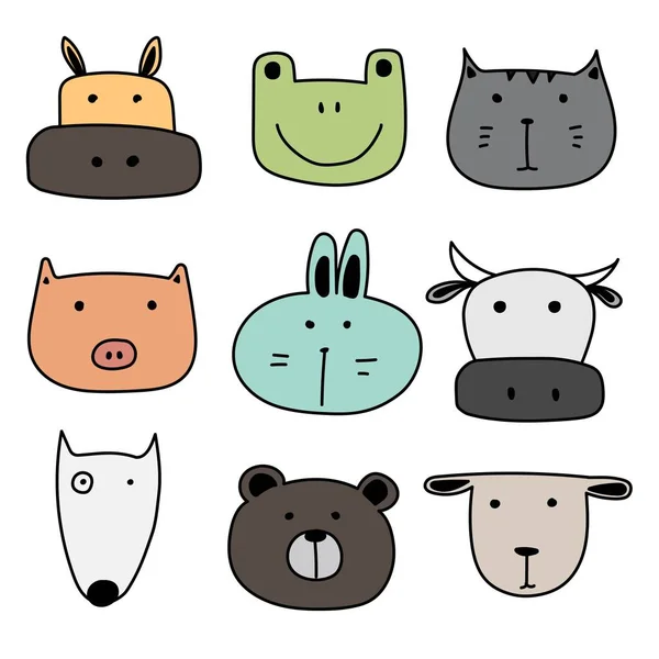 Set Simpatici Animali Illustrazione Vettoriale Disegnata Mano — Vettoriale Stock