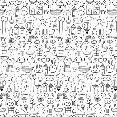 Desen çizgi elle çizilmiş Doodle güzel arka plan çocuk için. Komik doodle. El yapımı vektör çizim.