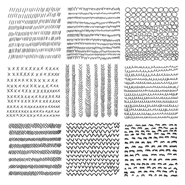 Σύνολο Στυλ Doodle Υφές Χέρι Γραμμής Χειροποίητο Σκιαγραφώντας Εικονογράφηση Διάνυσμα — Διανυσματικό Αρχείο