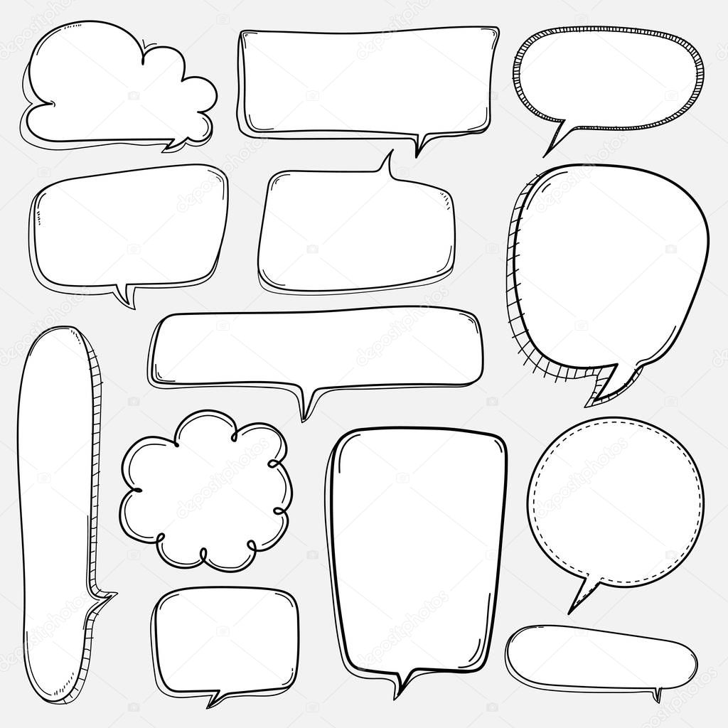 Hand Drawn Bubbles Set. Doodle Style Comic Balloon, Cloud Shaped Design Elements.