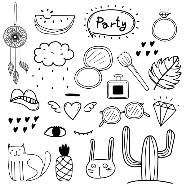 Elle Çizilmiş Doodle Vektör Parti Set Vektör Tasarım Öğeleri Koleksiyonu — Stok Vektör