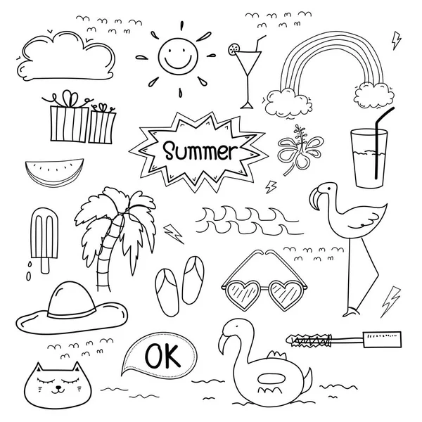 Mão Desenhado Doodle Summer Vector Set Doodle Funny Set Ilustração —  Vetores de Stock