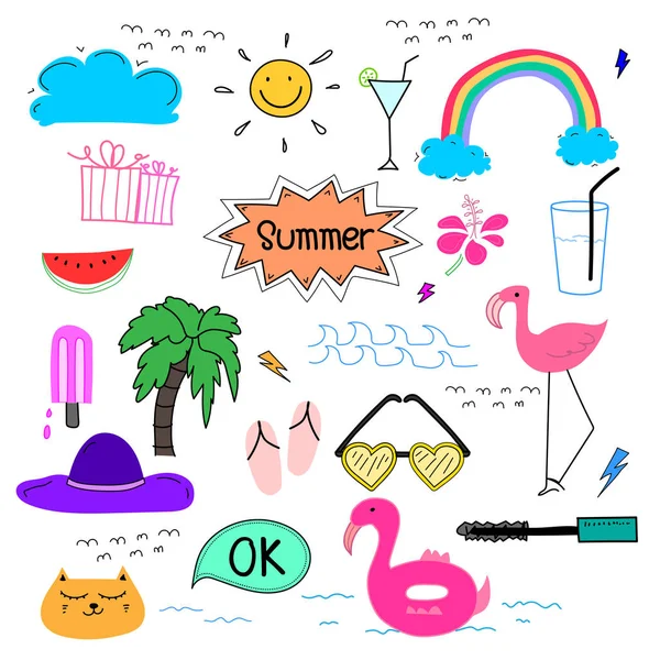 Hand Getrokken Doodle Zomer Vector Instellen Doodle Grappige Set Handgemaakte — Stockvector