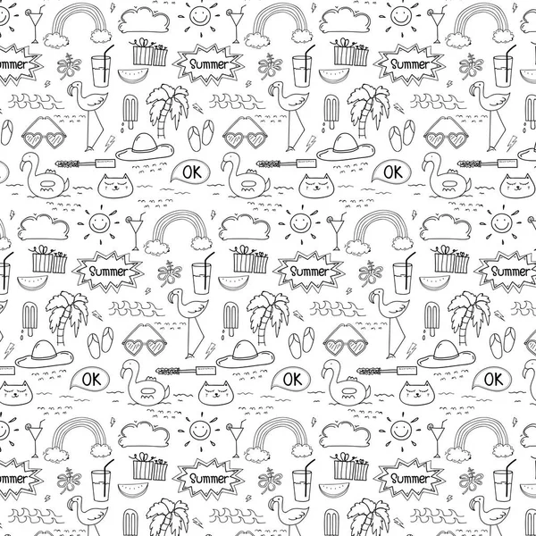 Modello Con Disegnato Mano Doodle Sfondo Estivo Doodle Funny Illustrazione — Vettoriale Stock