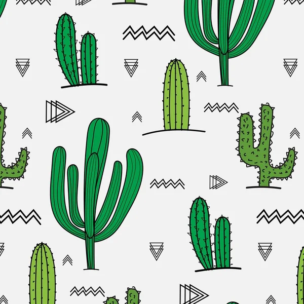 Dibujado Mano Patrón Cactus Tropicales Fondo Ilustración Vectorial — Vector de stock