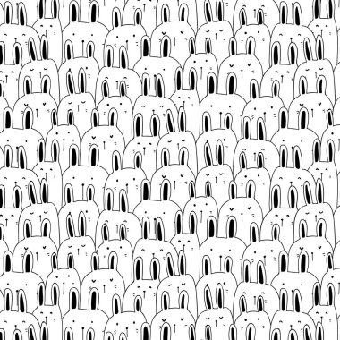 El sevimli tavşan vektör desen arka plan çekilmiş. Komik doodle. El yapımı vektör çizim.