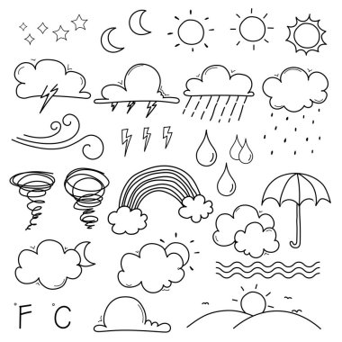 Hava Doodle vektör kümesi. Çizilmiş vektör çizim el.