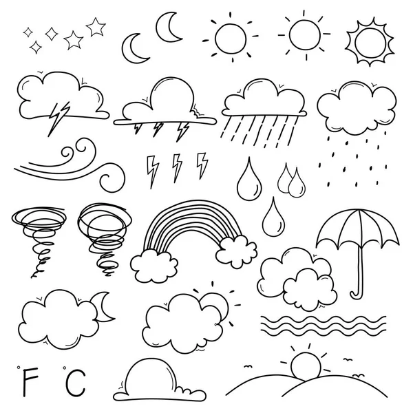 Weather Doodle Vector Set Hand Drawn Vector Illustration — Stock Vector