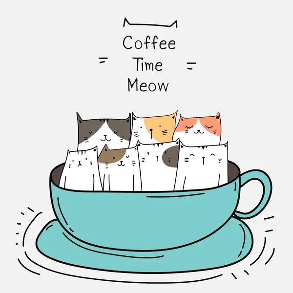 Cute Cats In The Cup. Coffee Time Vector Illustration.