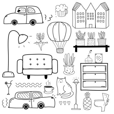 Satır elle çizilmiş Doodle vektör kümesi. Vektör çizim.