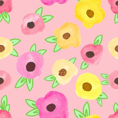 Çiçekli suluboya kusursuz arkaplan tasarımı. Vektör illüstrasyonu.