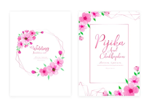 Bewaar Trouwkaart Bruiloft Uitnodigingskaarten Met Bloem Aquarel Wedding Card Ontwerp — Stockvector