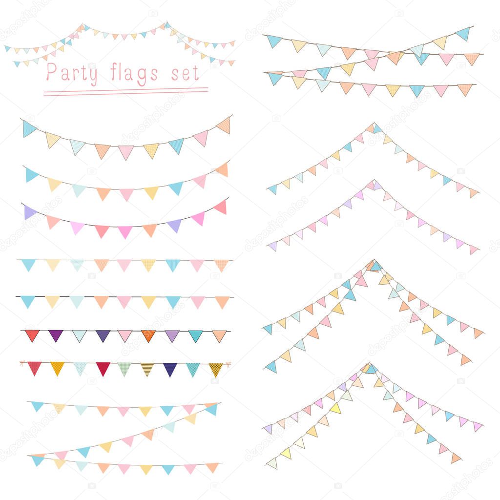 Party flags set isolated on white background. Vector illustration.