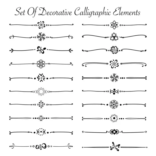 Conjunto Elementos Caligráficos Decorativos Para Decoración Ilustración Vectorial Hecha Mano — Vector de stock