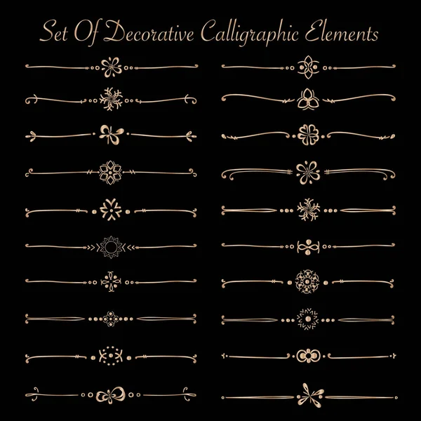 Set Von Goldenen Dekorativen Kalligrafischen Elementen Zur Dekoration Handgemachte Vektorillustration — Stockvektor