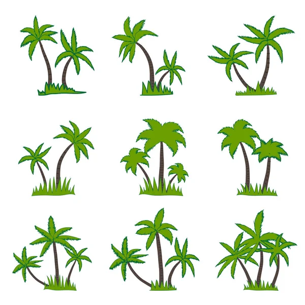 Conjunto Palmera Coco Aislada Sobre Fondo Blanco Ilustración Vectorial — Archivo Imágenes Vectoriales