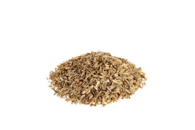Kurumuş Fennel ve Foeniculum vulgare tohumları beyaz arka planda izole edilmiş..
