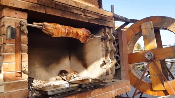 在保加利亚，烤羊肉是在烤羊肉上烤羊肉的传统方法。骗我吧.. — 图库视频影像