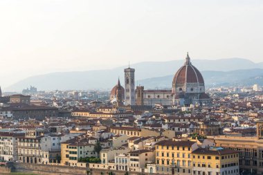Güzel panoramik Santa Maria del Fiore Katedrali ve Palazzo Vecchio, Florence, İtalya.
