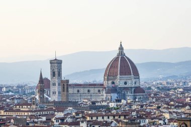 Güzel panoramik Santa Maria del Fiore Katedrali ve Palazzo Vecchio, Florence, İtalya.