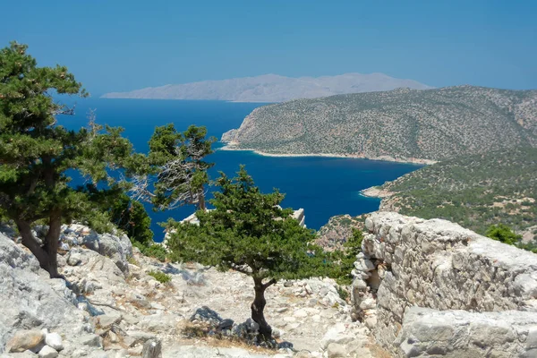 Vue sur la mer du château de Monolithos. L'île Rhodes. Dodécanèse Grèce — Photo