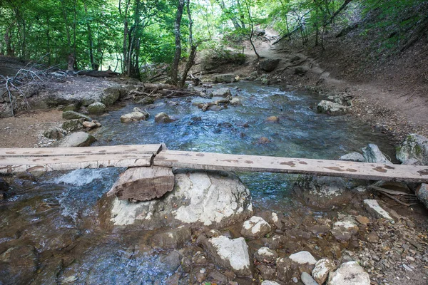 Bro över ett litet berg floden — Stockfoto