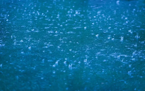 Gotas Lluvia Cayendo Piscina Sobre Asfalto — Foto de Stock