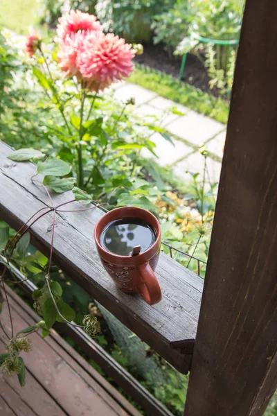 Morgens Schwarzer Kaffee Der Tasse Freien — Stockfoto