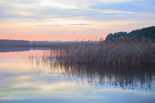 Beautiful Sunset Cloudy Sky Lake — Stock Photo, Image