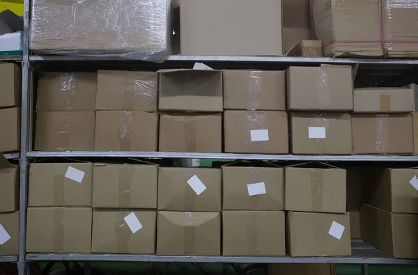 Cardboard Rectangular Boxes Warehouse Shelves — Stock Photo, Image