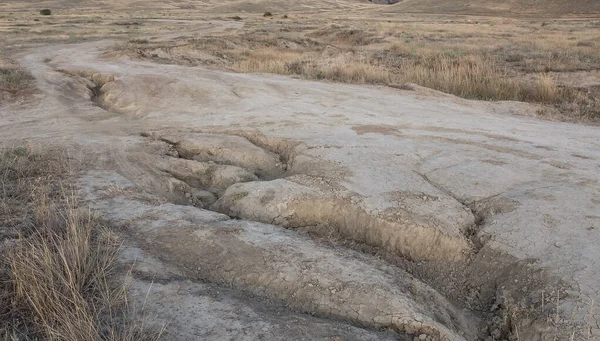 Dirt Road Impassable Field Washed Out Heavy Rains — Stockfoto