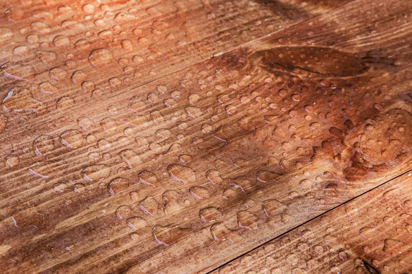 Waterdruppels Houten Plank Closeup — Stockfoto