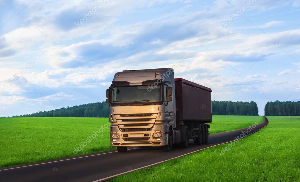 Truck Transports Freight on  country highway