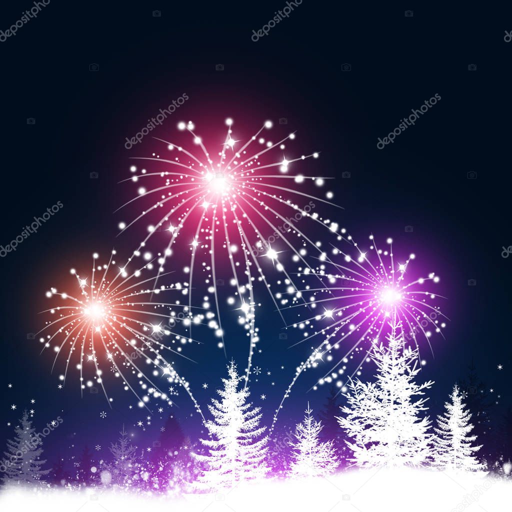 Fireworks in snow Forest