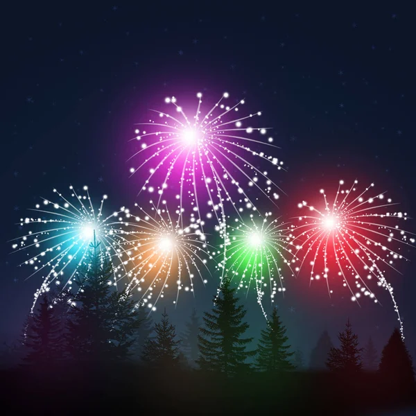 Fireworks in Snow Forest — Stock Photo, Image