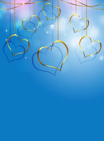 Golden Hearts on Blue Background — Stock Photo, Image