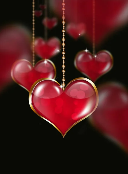 Gyllene röda hjärtan — Stockfoto