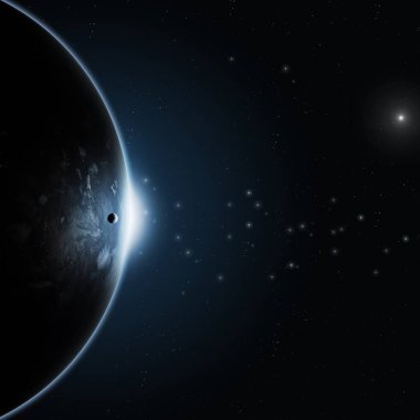 3 boyutlu illüstrasyon. hayali güneş tutulması derin uzay mavi arkaplan