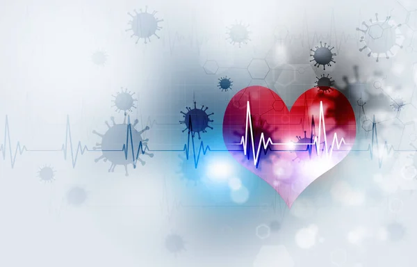 science medical illustration of virus cells around a heart