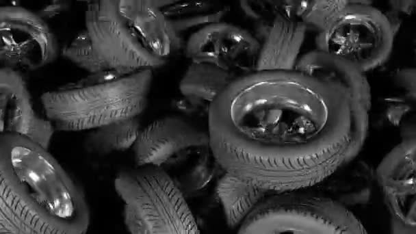 Lot Car Wheels Piling Big Pile Animation — Stock Video